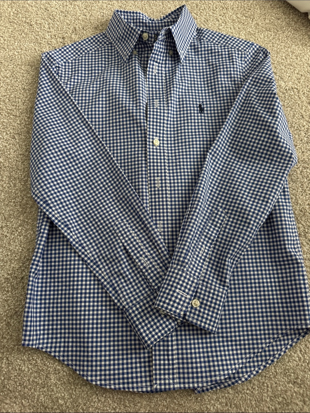Ralph Lauren Navy and White Gingham Button-Down Dress Shirt
